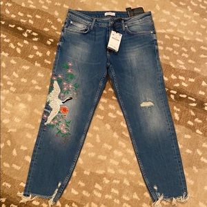 Embroidered Zara Slim Boyfriend Jeans
